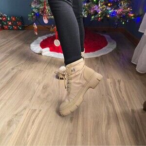 Steve Madden Tan Faux Fur Lined Combat Boots - Size 8.5